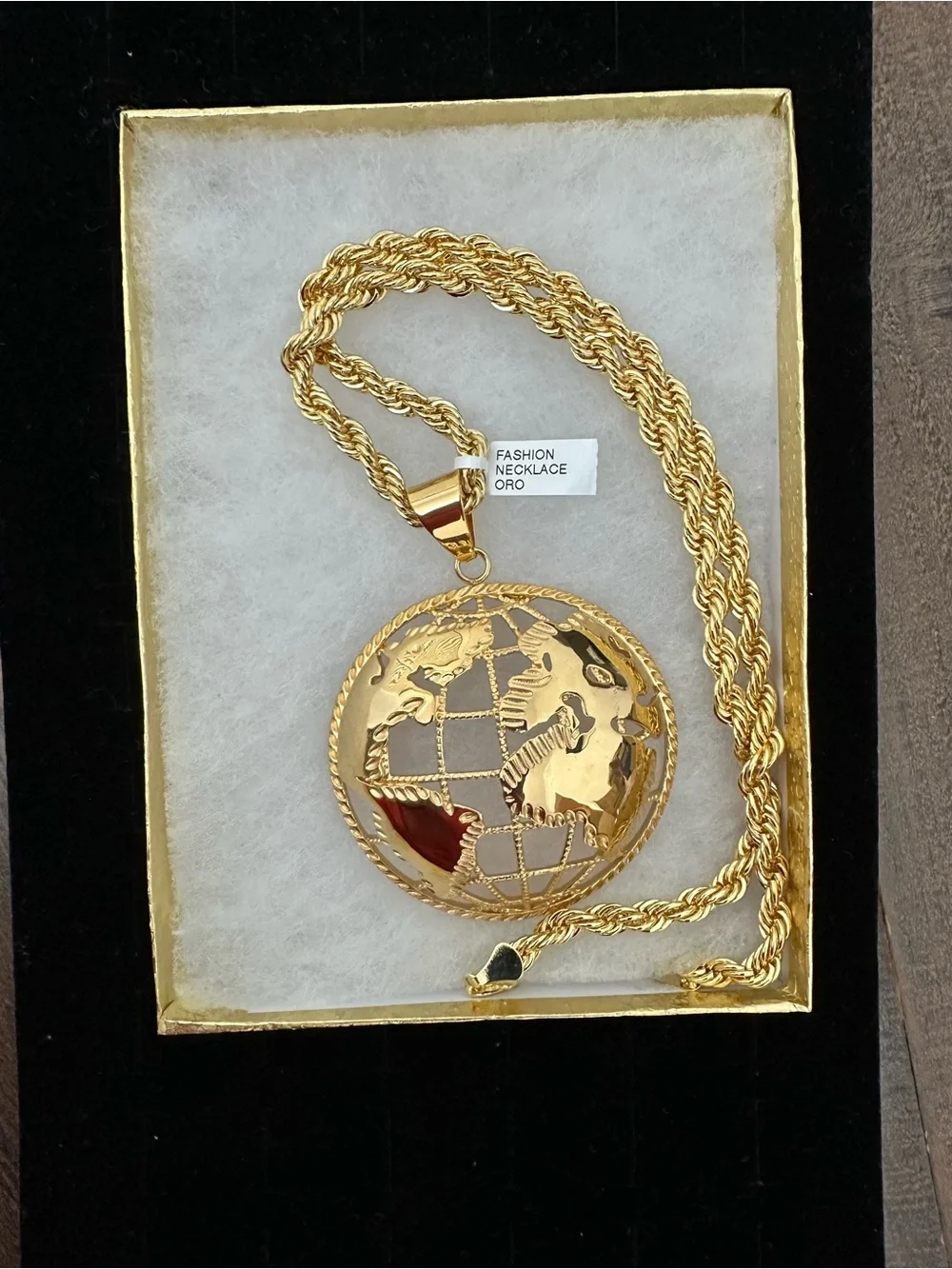 New Gold stainless steel Globe Pendant with new gold plated Rope Chain Necklace